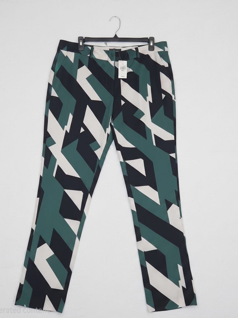 Ashley Stewart Green, Navy & White Geometric Pants, Women's Size 22